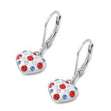 Sterling Silver RubyAnd Sapphire And Clear Heart Shaped CZ EarringsAnd Pendant Height 10 mm