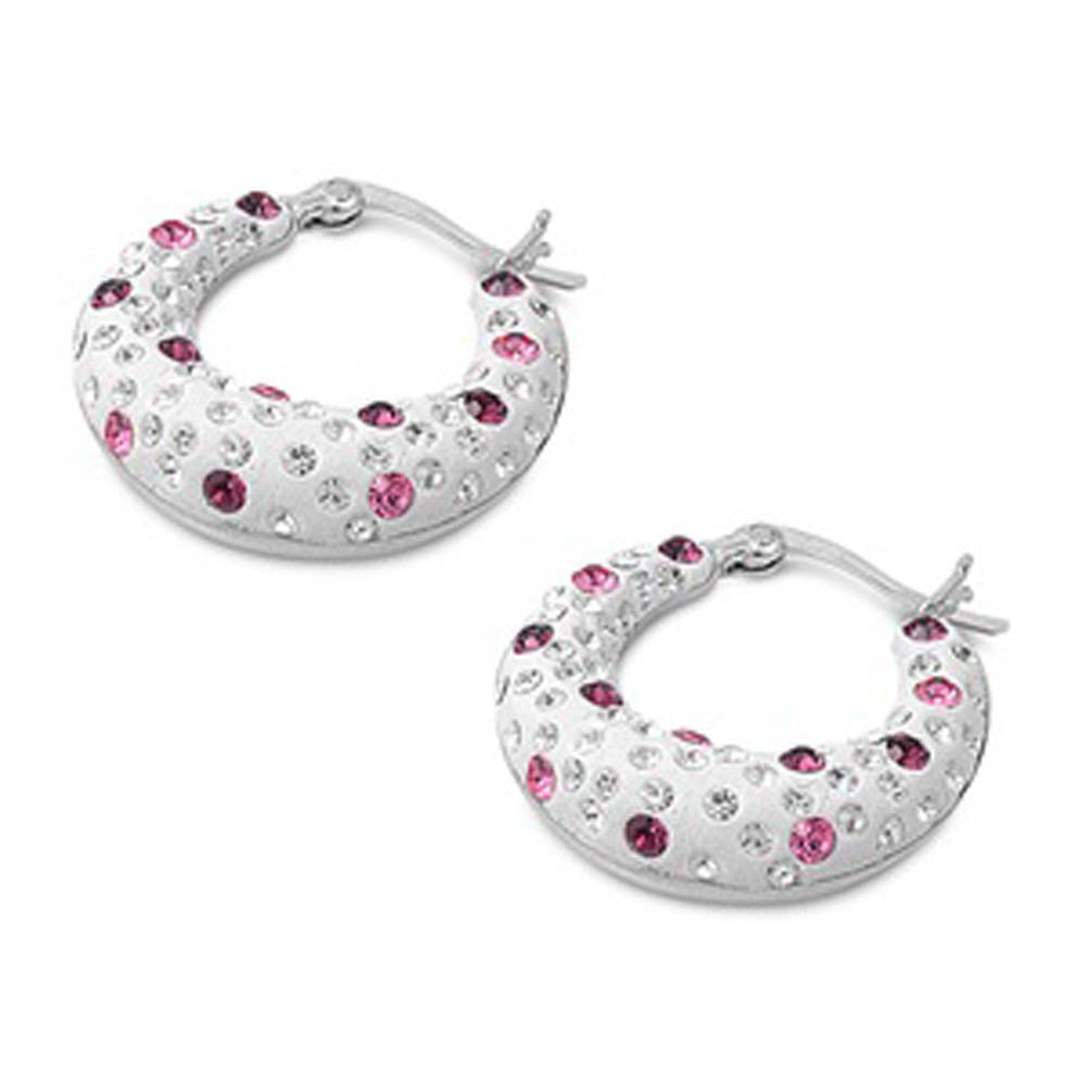 Sterling Silver PinkAnd Amethyst And Clear Round Shaped CZ EarringsAnd Pendant Height 25 mm