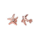 Sterling Silver Rose Gold Plated Starfish Shaped CZ EarringsAnd Pendant Height 13 mm