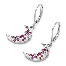 Load image into Gallery viewer, Sterling Silver Amethyst And Clear Stone Moon Shaped CZ EarringsAnd Pendant Height 16 mm
