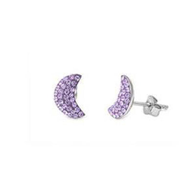 Sterling Silver Lavender Moon Shaped CZ EarringsAnd Pendant Height 10 mm