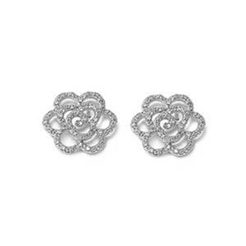 Sterling Silver Flower Shaped CZ EarringsAnd Pendant Height 15 mm