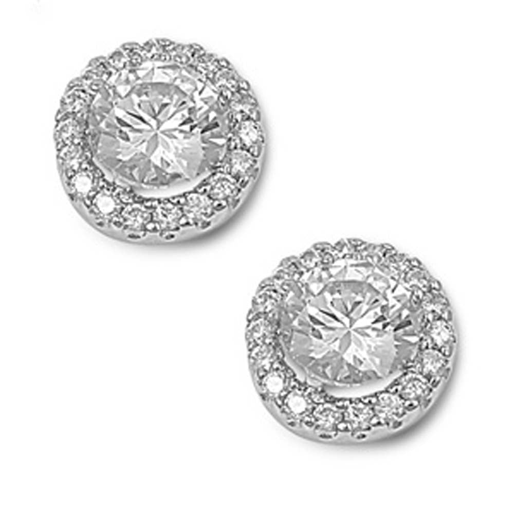 Sterling Silver Round Shaped CZ EarringsAnd Pendant Height 13 mm