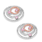 Sterling Silver Multicolor Pink Circles Shaped CZ EarringsAnd Pendant Height 25 mm