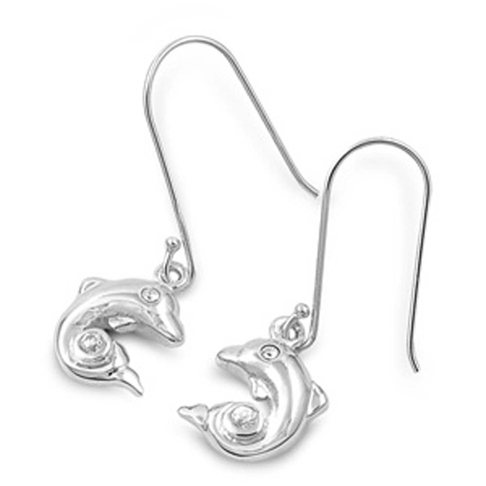 Sterling Silver Dolphin Shaped CZ EarringsAnd Pendant Height 11 mm