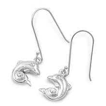 Load image into Gallery viewer, Sterling Silver Dolphin Shaped CZ EarringsAnd Pendant Height 11 mm