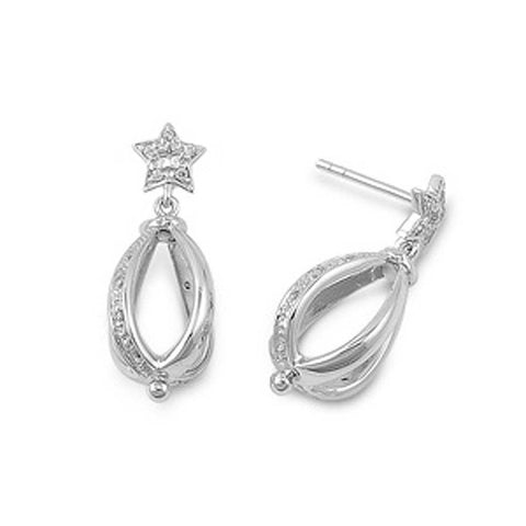 Sterling Silver Star And Tear Drop Shaped CZ EarringsAnd Pendant Height 27 mm