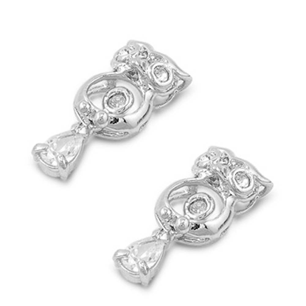 Sterling Silver Owl Shaped CZ EarringsAnd Face Height 12 mm