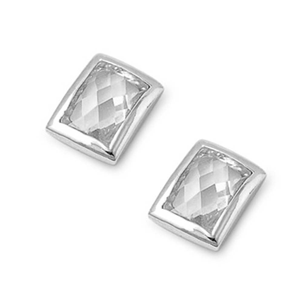 Sterling Silver Rectangle Shaped CZ EarringsAnd Face Height 9 mm