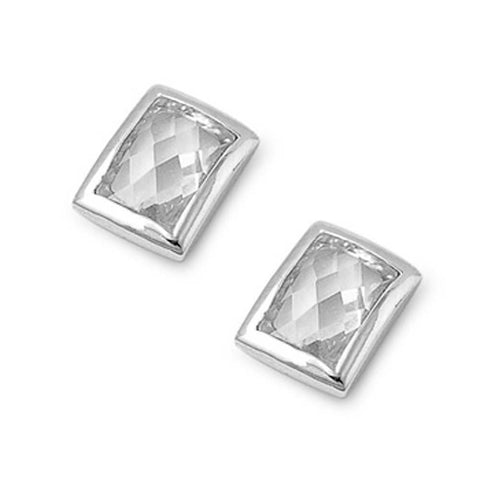 Sterling Silver Rectangle Shaped CZ EarringsAnd Face Height 9 mm