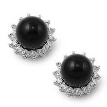 Load image into Gallery viewer, Sterling Silver Black Onyx Round Shaped CZ EarringsAnd Face Height 12 mm