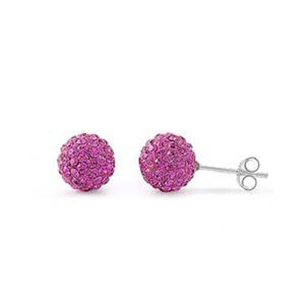 Sterling Silver Rose Pink Crystal Round Shaped CZ EarringsAnd Face Height 8 mm