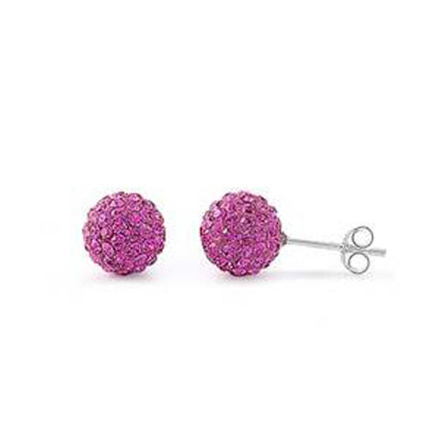 Sterling Silver Rose Pink Crystal Round Shaped CZ EarringsAnd Face Height 8 mm