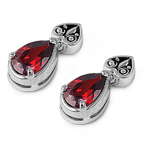 Sterling Silver Garnet Pear And Heart Shaped CZ EarringsAnd Face Height 17 mm