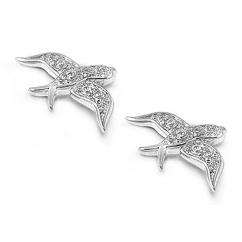 Sterling Silver Bird Shaped CZ EarringsAnd Face Height 15 mm