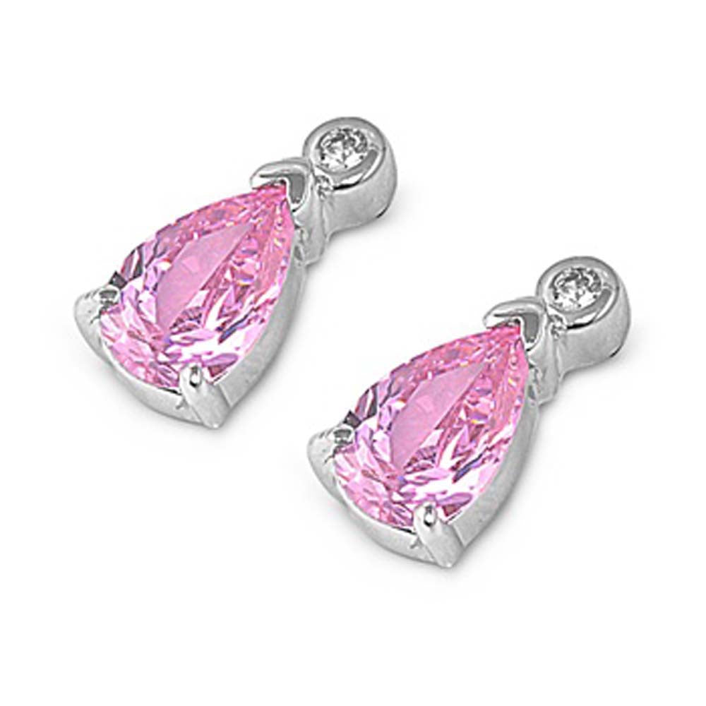 Sterling Silver Pink Pear Shaped CZ EarringsAnd Face Height 12 mm