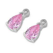 Load image into Gallery viewer, Sterling Silver Pink Pear Shaped CZ EarringsAnd Face Height 12 mm