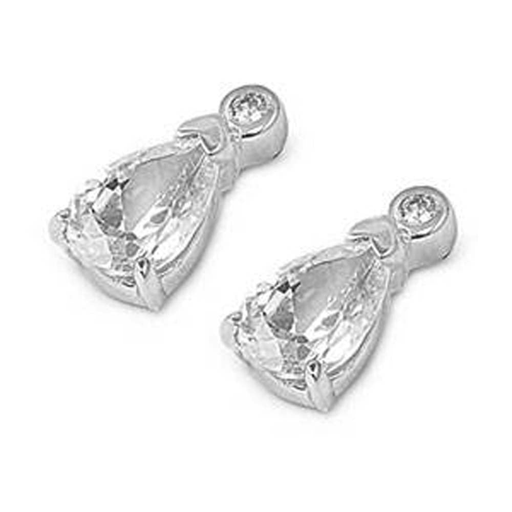 Sterling Silver Clear Pear Shaped CZ EarringsAnd Face Height 12 mm