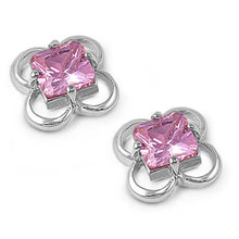 Load image into Gallery viewer, Sterling Silver Pink Plumeria Shaped CZ EarringsAnd Face Height 13 mm