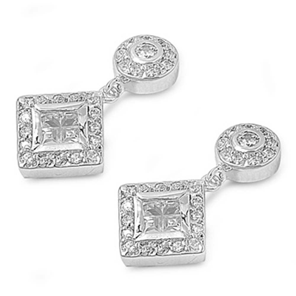 Sterling Silver Diamond Cut Shaped CZ EarringsAnd Face Height 21 mm
