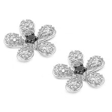 Load image into Gallery viewer, Sterling Silver Black And Clear Flower Shaped CZ EarringsAnd Face Height 12 mm