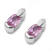 Load image into Gallery viewer, Sterling Silver Pink Oval Shaped CZ EarringsAnd Face Height 7 mm
