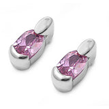 Sterling Silver Pink Oval Shaped CZ EarringsAnd Face Height 7 mm