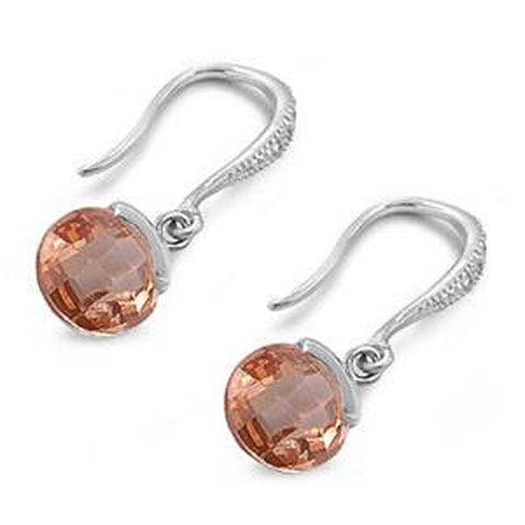 Sterling Silver Champagne Round Shaped CZ EarringsAnd Face Height 26 mm