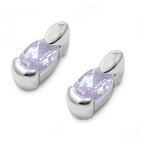 Sterling Silver Oval Shaped CZ EarringsAnd Face Height 8 mm