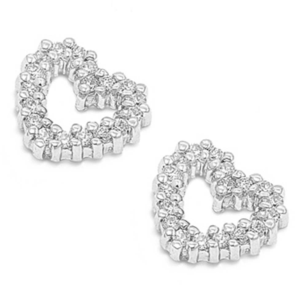 Sterling Silver Heart Shaped CZ EarringsAnd Face Height 9 mm