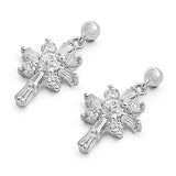 Sterling Silver Flower Shaped CZ EarringsAnd Face Height 15 mm