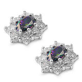 Sterling Silver Rainbow Topaz Flower Shaped CZ EarringsAnd Face Height 13 mm