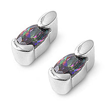 Load image into Gallery viewer, Sterling Silver Rainbow Topaz Oval Shaped CZ EarringsAnd Face Height 8 mm