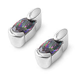 Sterling Silver Rainbow Topaz Oval Shaped CZ EarringsAnd Face Height 8 mm