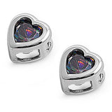 Sterling Silver Luxurious Rainbow Topaz Simulated Heart Cut Stud Earrings On Prong Setting with Friction Back PostAnd Face Height 7MM