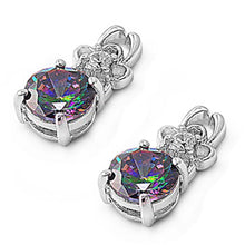 Load image into Gallery viewer, Sterling Silver Rainbow Topaz Round And Flower Shaped CZ EarringsAnd Face Height 16 mm