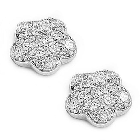 Sterling Silver Flower Shaped CZ EarringsAnd Height 9 mm