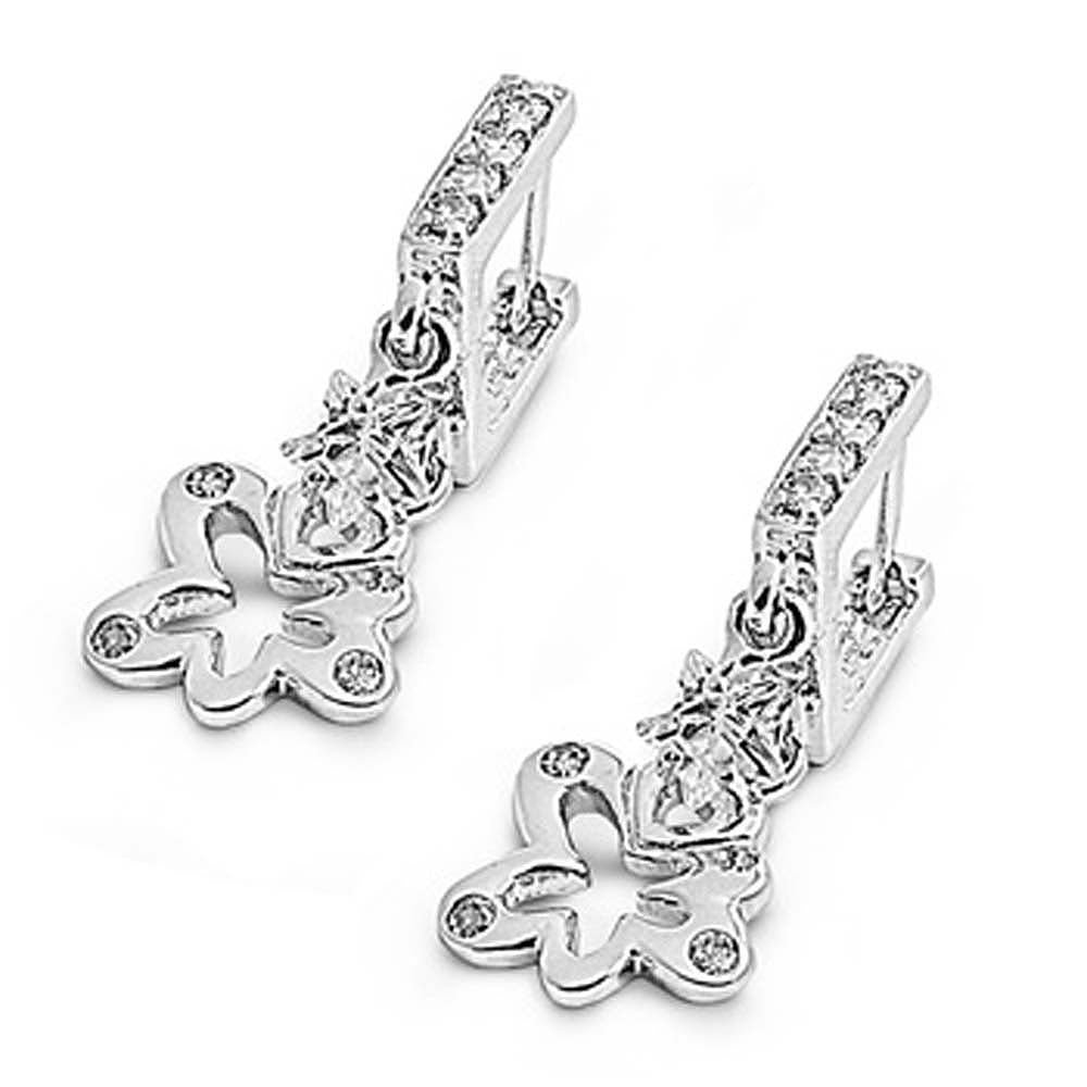 Sterling Silver Hanging Flower Shaped CZ EarringsAnd Face Height 26 mm