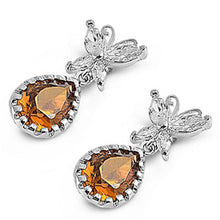 Load image into Gallery viewer, Sterling Silver Champagne Pear And Butterfly Shaped CZ EarringsAnd Face Height 21 mm