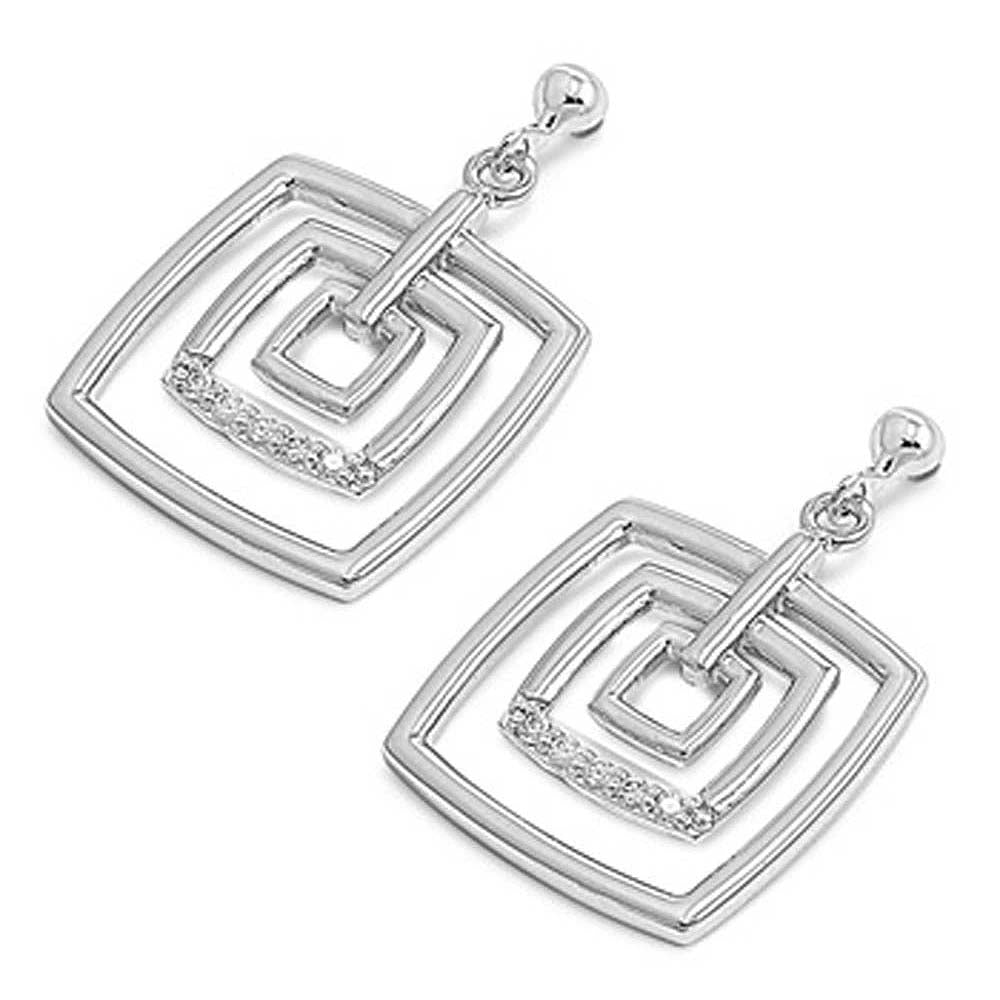 Sterling Silver Square Shaped CZ EarringsAnd Face Height 18 mm
