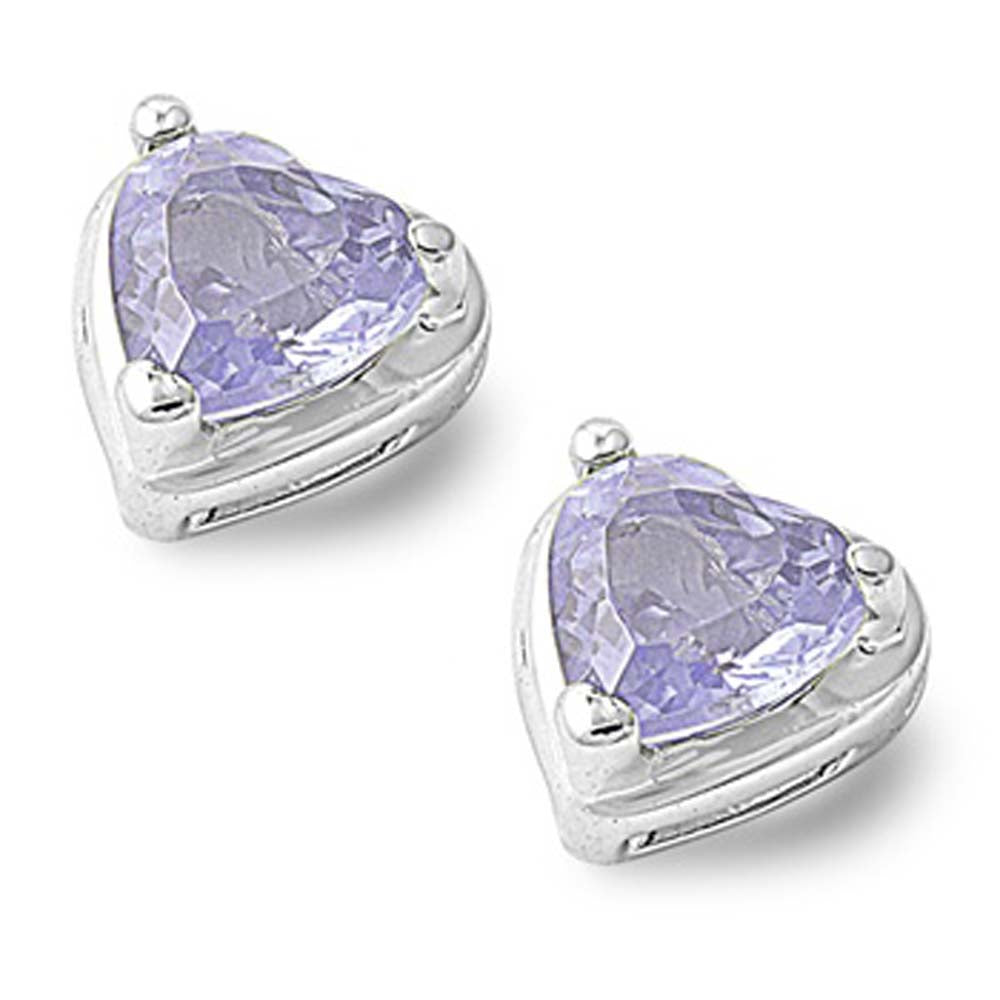 Sterling Silver Lavender Heart Shaped CZ EarringsAnd Face Height 7 mm
