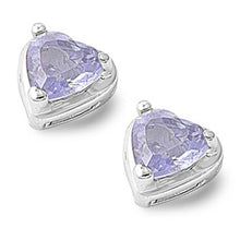 Load image into Gallery viewer, Sterling Silver Lavender Heart Shaped CZ EarringsAnd Face Height 7 mm