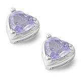 Sterling Silver Lavender Heart Shaped CZ EarringsAnd Face Height 7 mm