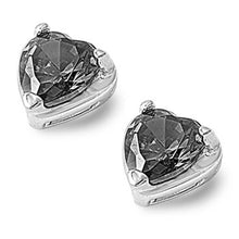 Load image into Gallery viewer, Sterling Silver Black Heart Shaped CZ EarringsAnd Face Height 7 mm