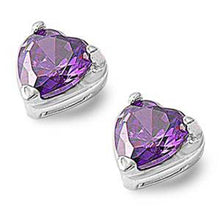 Load image into Gallery viewer, Sterling Silver Amethyst Heart Shaped CZ EarringsAnd Face Height 7 mm
