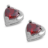 Sterling Silver Garnet Heart Shaped CZ EarringsAnd Face Height 7 mm