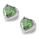 Sterling Silver Emerald Heart Shaped CZ EarringsAnd Face Height 7 mm