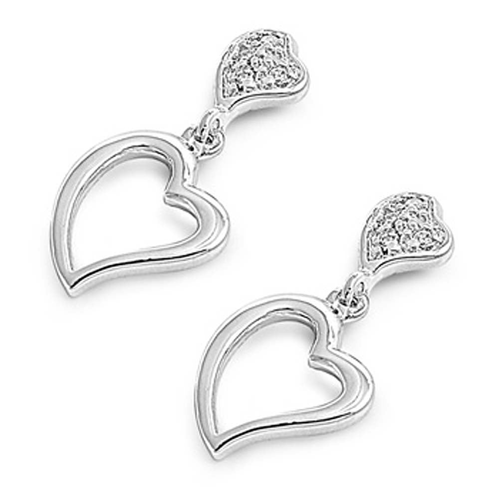Sterling Silver Heart Shaped CZ EarringsAnd Face Height 23 mm