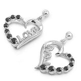 Sterling Silver Black Heart With Love Shaped CZ EarringsAnd Face Height 15 mm