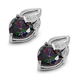Sterling Silver Elegant Rainbow Topaz Simulated Heart Cut Diamond Earrings On High Quality Prong Setting with Friction Back PostAnd Face Height 13MM